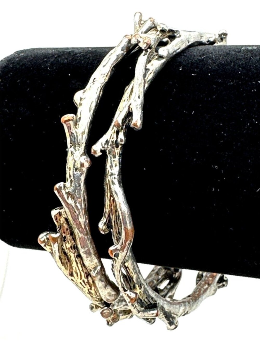 Modernist Twig Bangle Bracelets Vine Nature Two-piece Silver Copper Tones